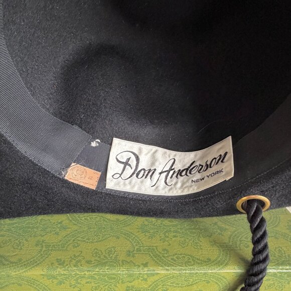 Vintage Don Anderson NY Midcentury Spanish Gaucho Cowboy Black Wide Brim Hat - Picture 9 of 10